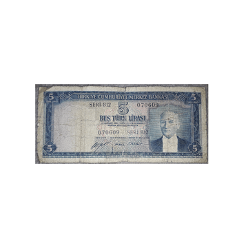 Turquie - Billet de 5 Lires - 1952