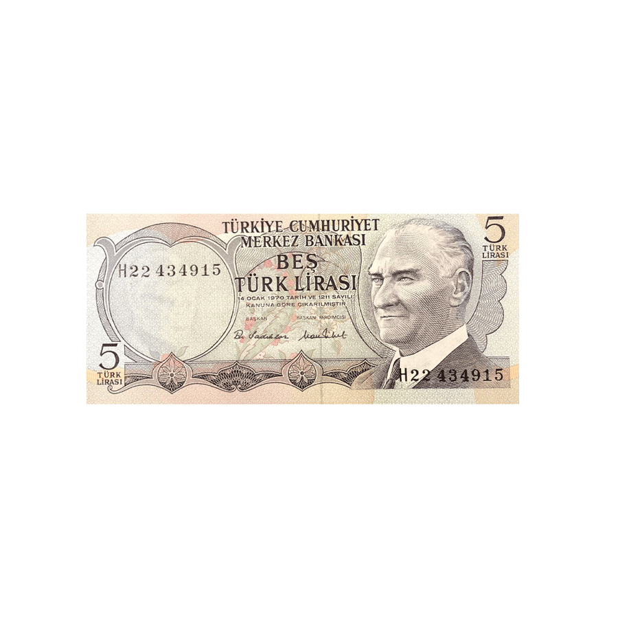 Turquie - Billet de 5 Lires - 1976