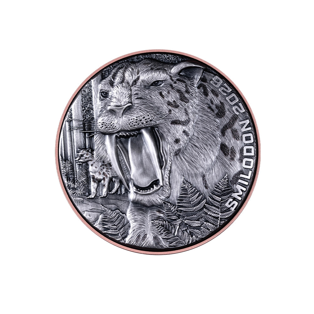 Prédateur Préhistorique - Le Smilodon - Monnaie de 10 Vatu Argent - Antique Finish 2026