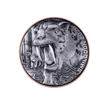 Prédateur Préhistorique - Le Smilodon - Monnaie de 10 Vatu Argent - Antique Finish 2026