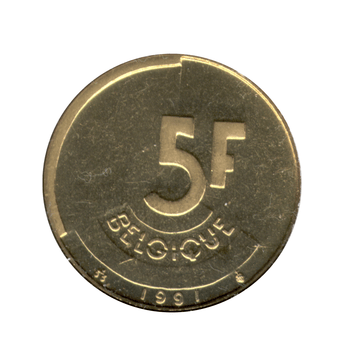 5 francos - Balduíno I - Bélgica - 1986-1993