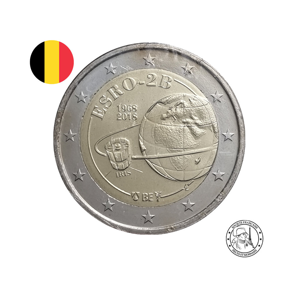⁣⁢Bélgica 2018 - Moneda de 2 Euros Conmemorativa - 50 años Satélite Esro 2B Iris - BU⁤⁣