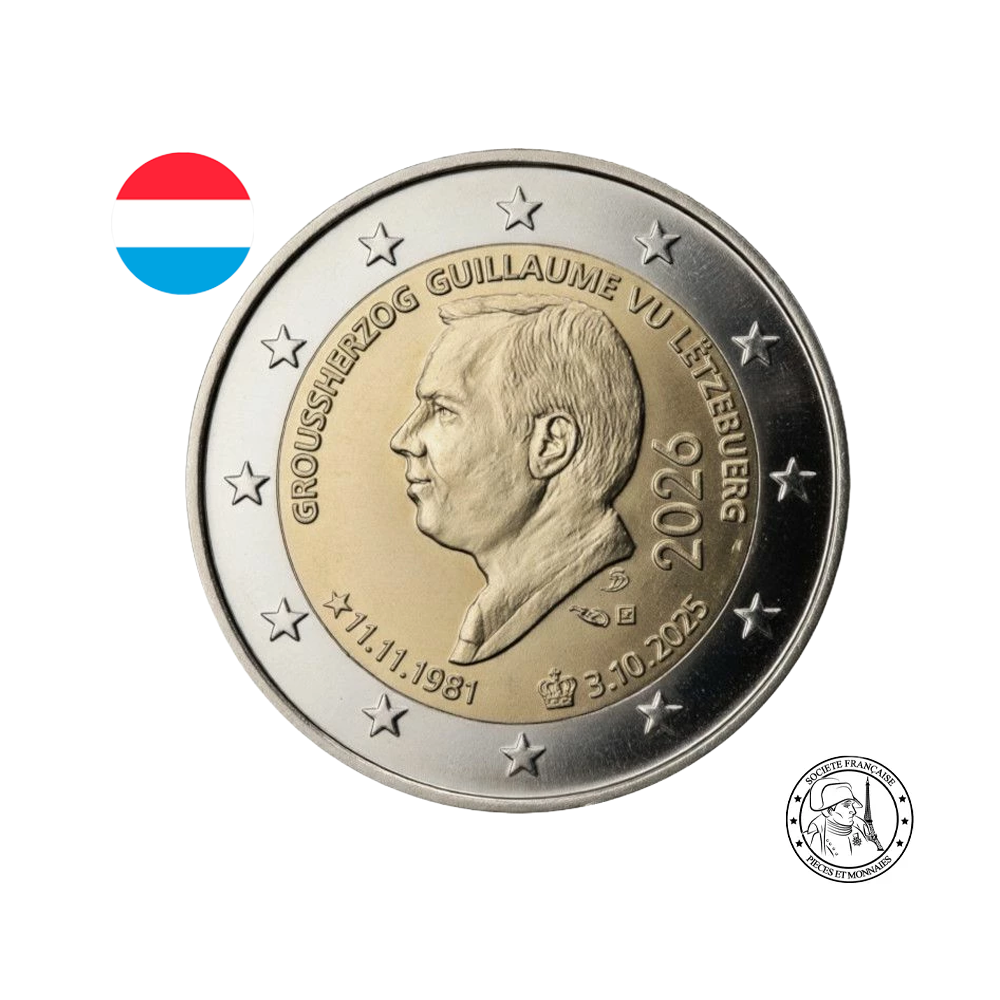 ⁣⁢Lussemburgo 2026 - 2 Euro Commemorativa - 45° anniversario del Granduca Guglielmo⁤⁣
