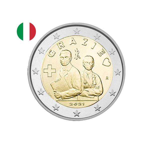 ⁣⁢Italy 2021 - 2 Euro Commemorative Coin - Healthcare Professionals⁤⁣