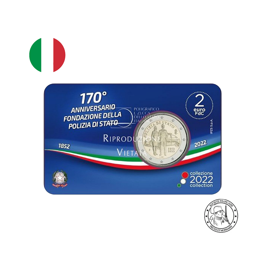 ⁣⁢Italien 2022 – 2 Euro Gedenk-Coincard – 170 Jahre italienische Nationalpolizei⁤⁣