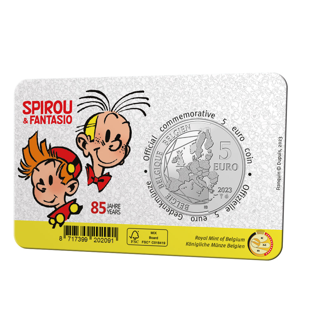 Belgio 2023 - 5 Euro Commemorative - 85 ° anniversario di Spirou e Fantasio - Coincard