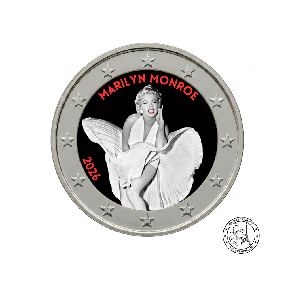 Marilyn Monroe - Monnaie de 2 Euros Commémorative - Colorisée