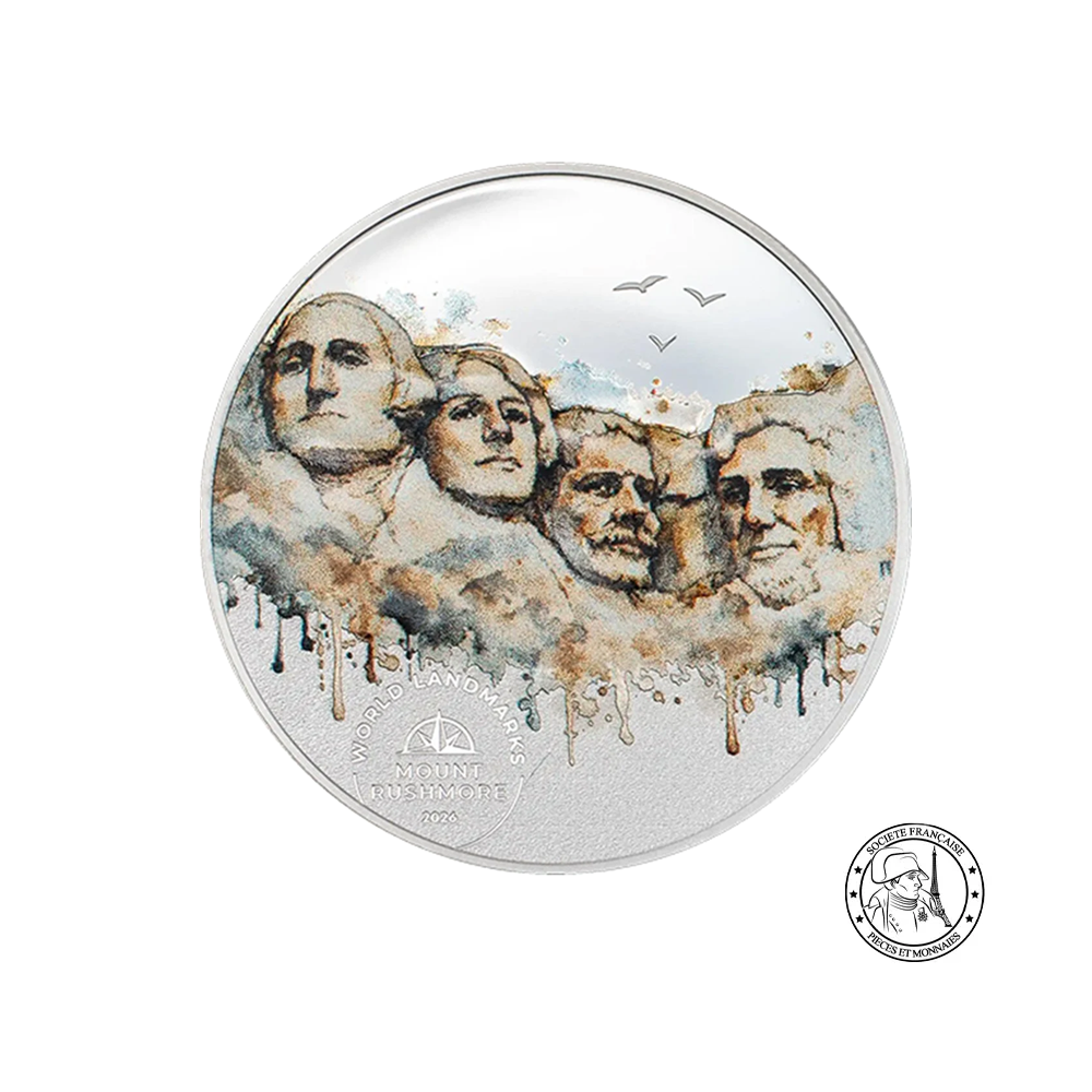 World Landmarks - Mont Rushmore - Monnaie de 2 Dollar Argent - BE 2026
