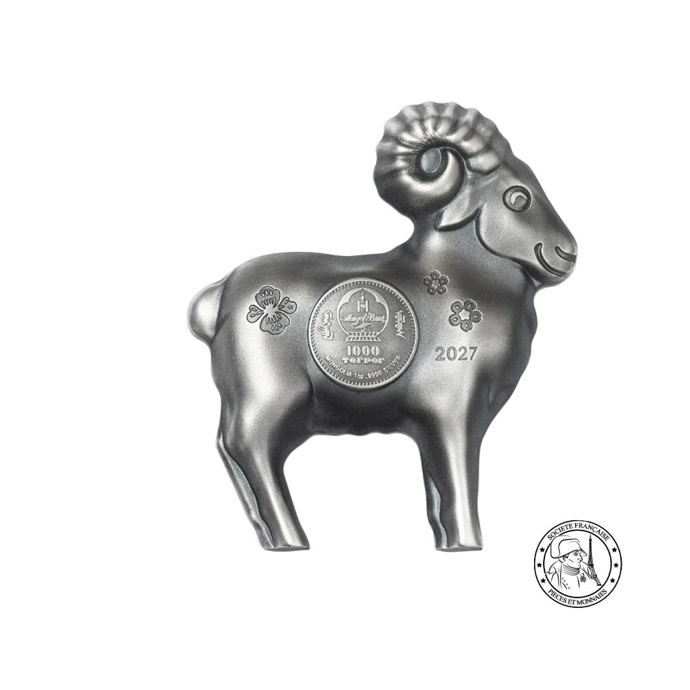 Nouvel An lunaire - Mouton Argenté - Monnaie de 1 000 Togrog Argent - Antique Finish 2027