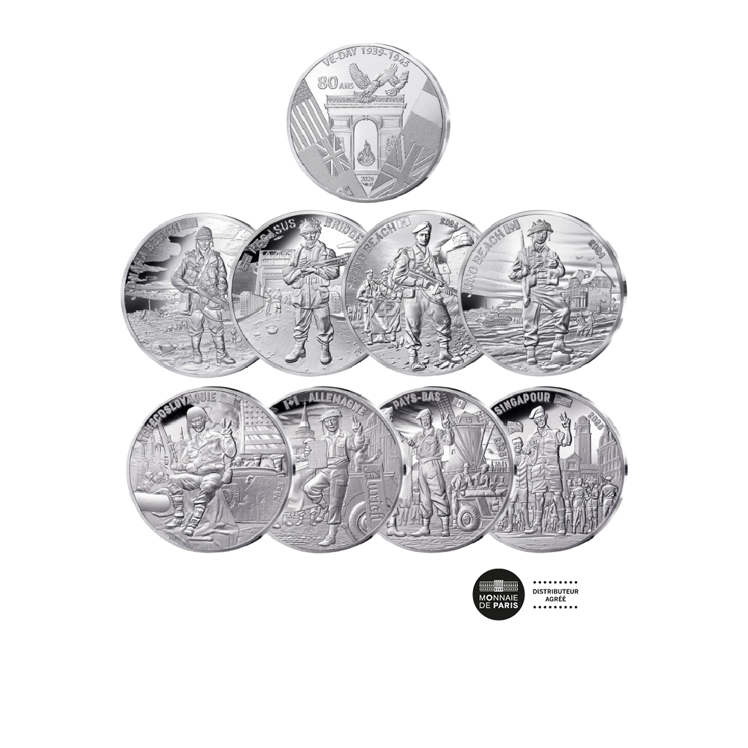 D-Day et V-E Day - Coffret 8 monnaies de 10€ BE - 2024/2025 + 10€ VF