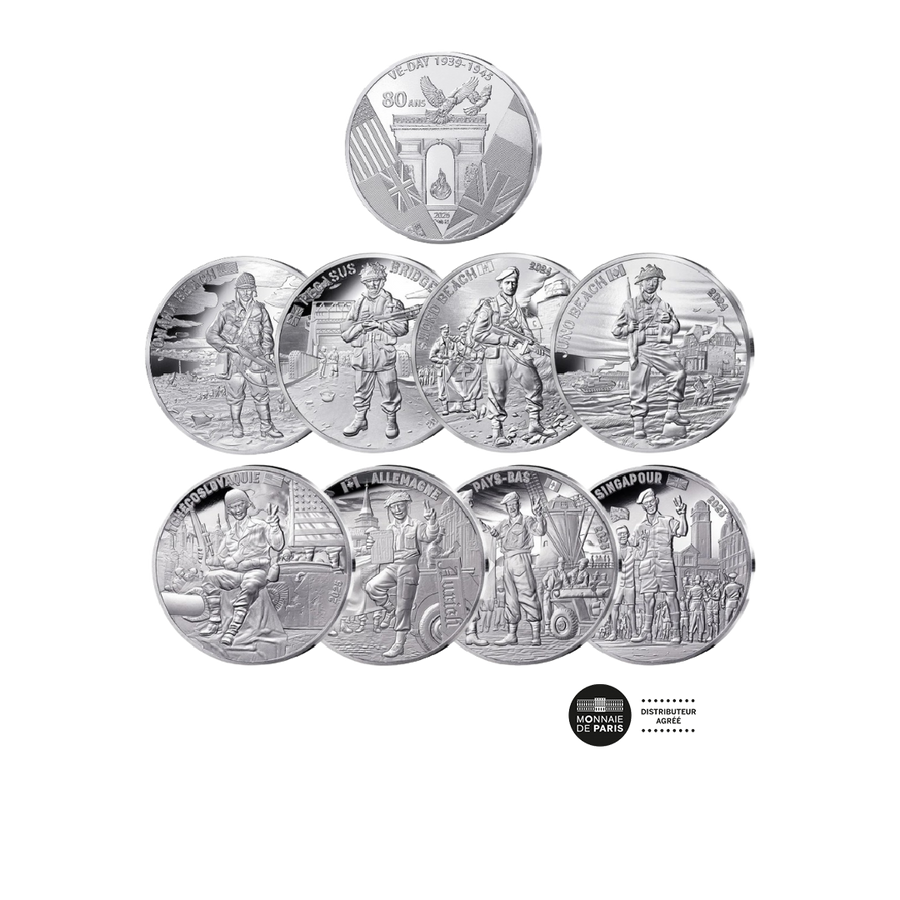 D-Day et V-E Day - Coffret 8 monnaies de 10€ BE - 2024/2025 + 10€ VF