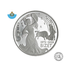 ⁣⁢San Marino 2025 - Georges Bizet - Srebrn kovanec za 5 evrov - Polirana plošča⁤⁣