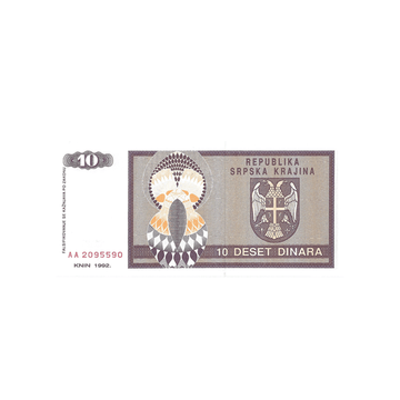 Croatie - Billet de 10 Dinars - 1992
