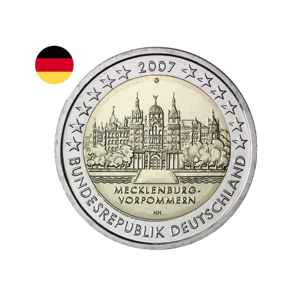 Pièce de 2 euros Allemagne 2007, avers : le château de Schwerin, Mecklenburg-Vorpommern