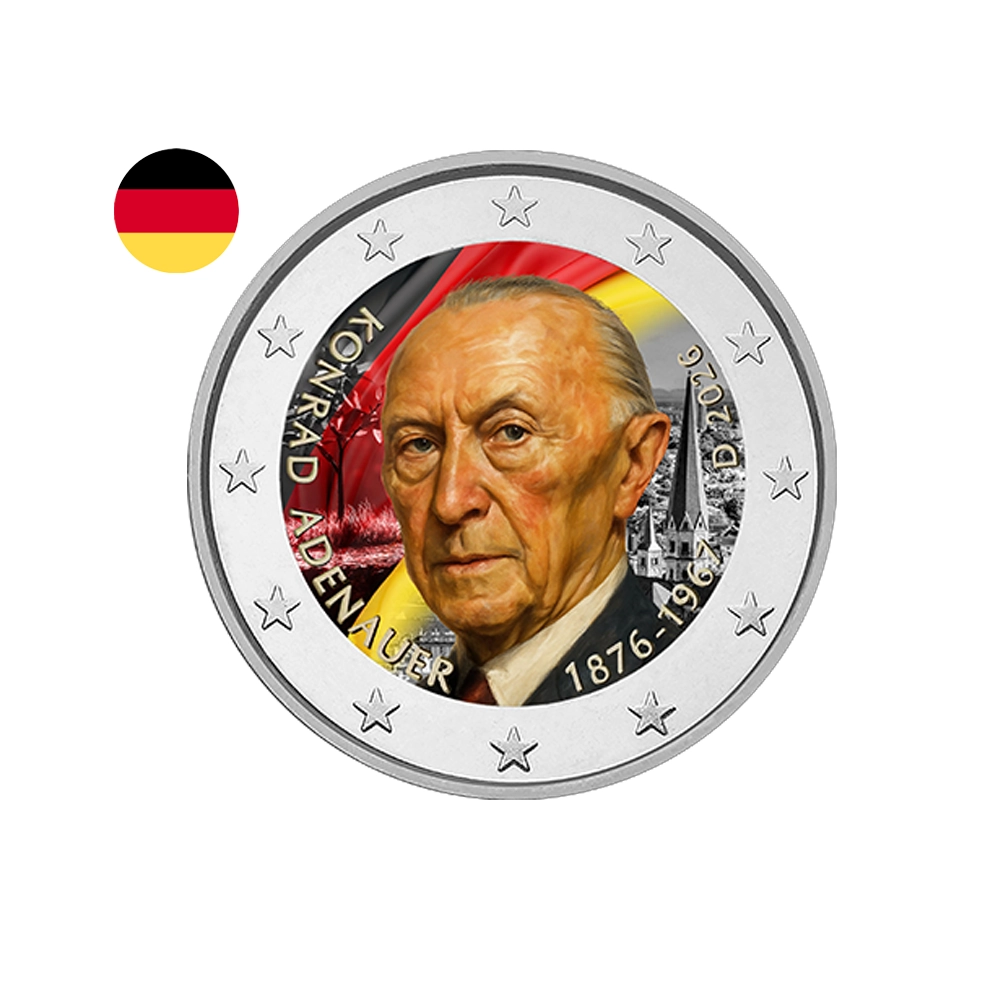 Allemagne 2026 - 2 Euros commémorative - 150e anniversaire de la naissance de Konrad Adenauer - Colorisée