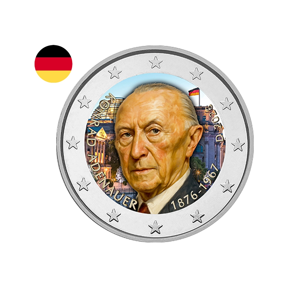 Allemagne 2026 - 2 Euros commémorative - 150e anniversaire de la naissance de Konrad Adenauer - Colorisée
