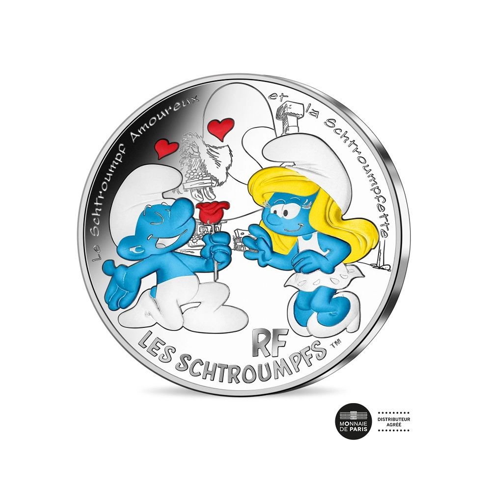 Les Schtroumpfs 2020 - Amoureux - Monnaie de 50 Euros Argent - Colorisée