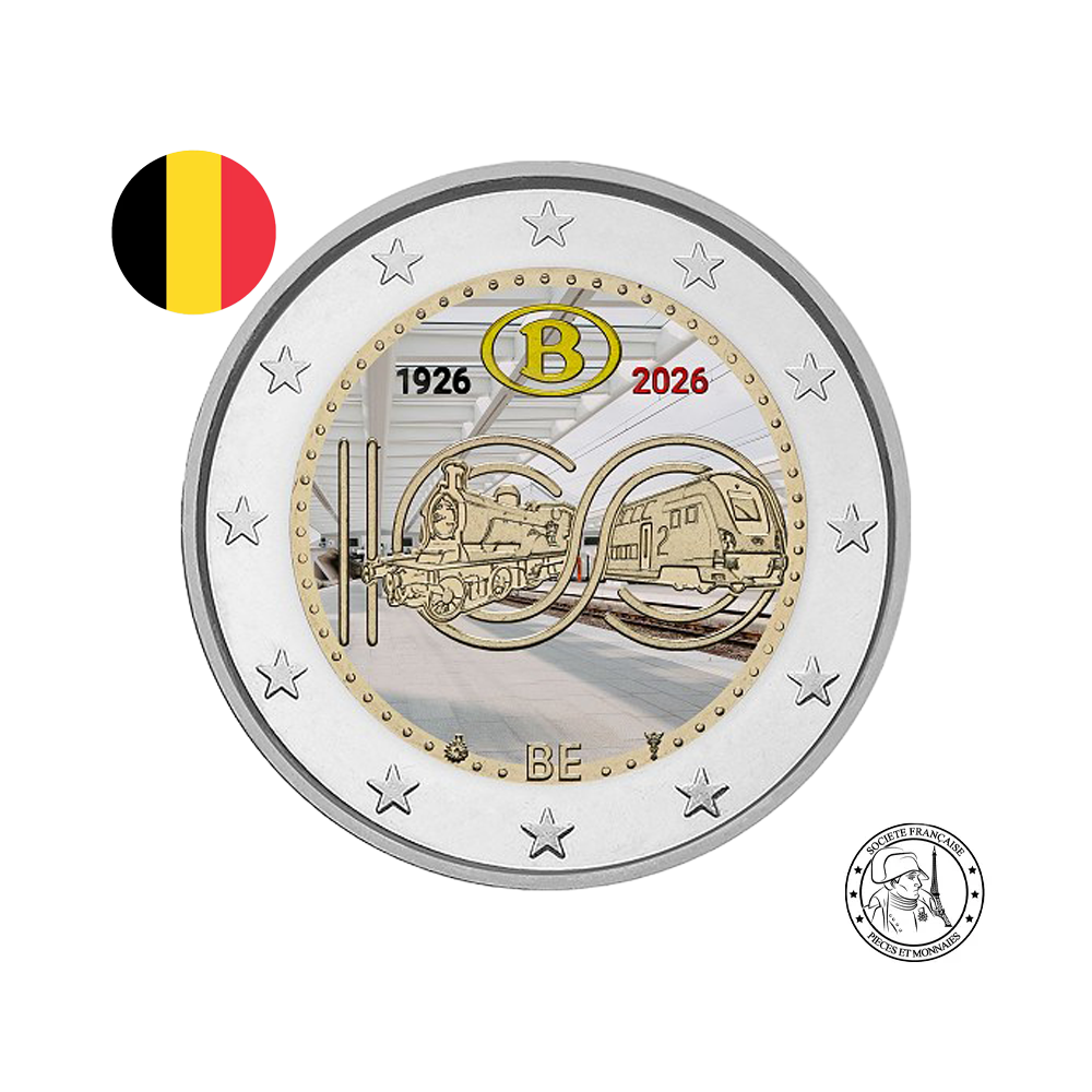 Belgique 2026 - 2 Euros Commémorative - 100 ans de la SNCB - Colorisées