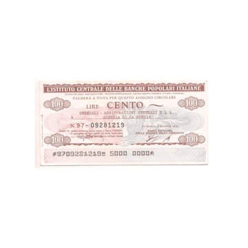 Italie - Billet de 100 Lires - Institut Central des Banques Populaires Italiennes - 1976