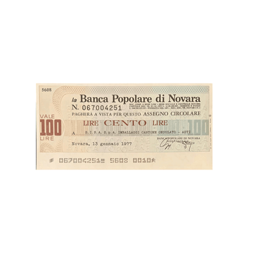 Italie - Monnaie de Nécessité Italienne de 100 Lires - Banque Populaire de Novare - 1976-1977