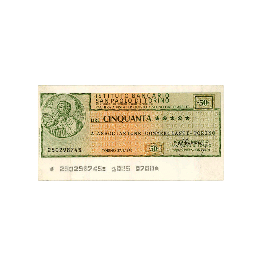 Italie - Billet de 50 Lires - Institut Bancaire San Paolo di Torino - 1976