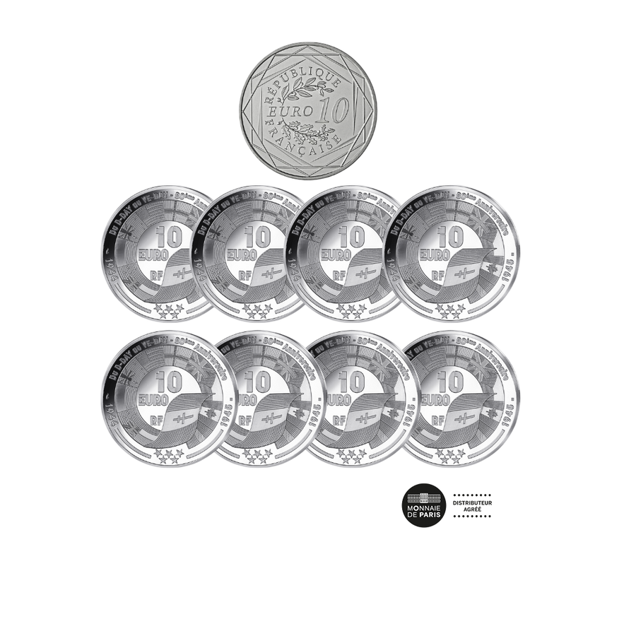 D-Day et V-E Day - Coffret 8 monnaies de 10€ BE - 2024/2025 + 10€ VF