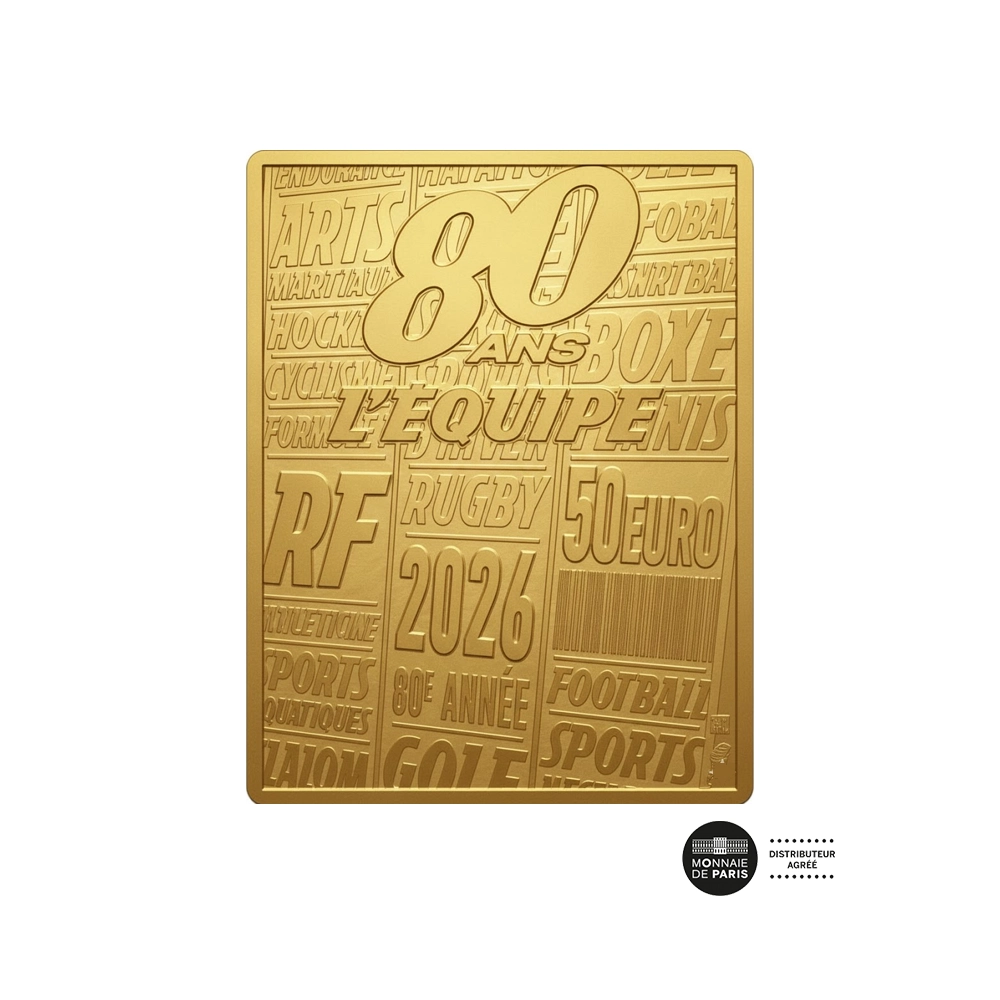 80 ans du journal de l'Equipe - Monnaie de 50 Euros Or ¼ Oz - BE 2026