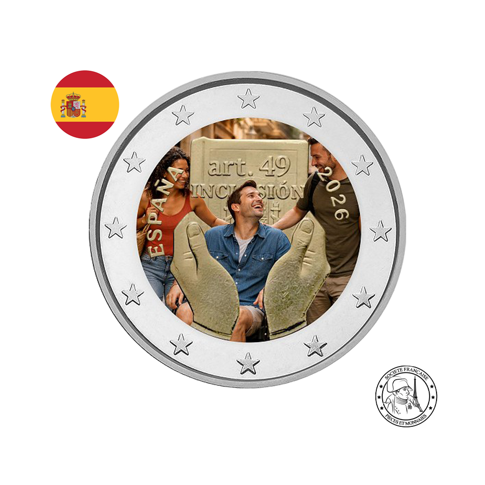 Espagne 2026 - 2 Euro Commémorative - Modification de l'article 49 de la Constitution pour l'inclusion des handicapés - Colorisée (variantes disponibles)