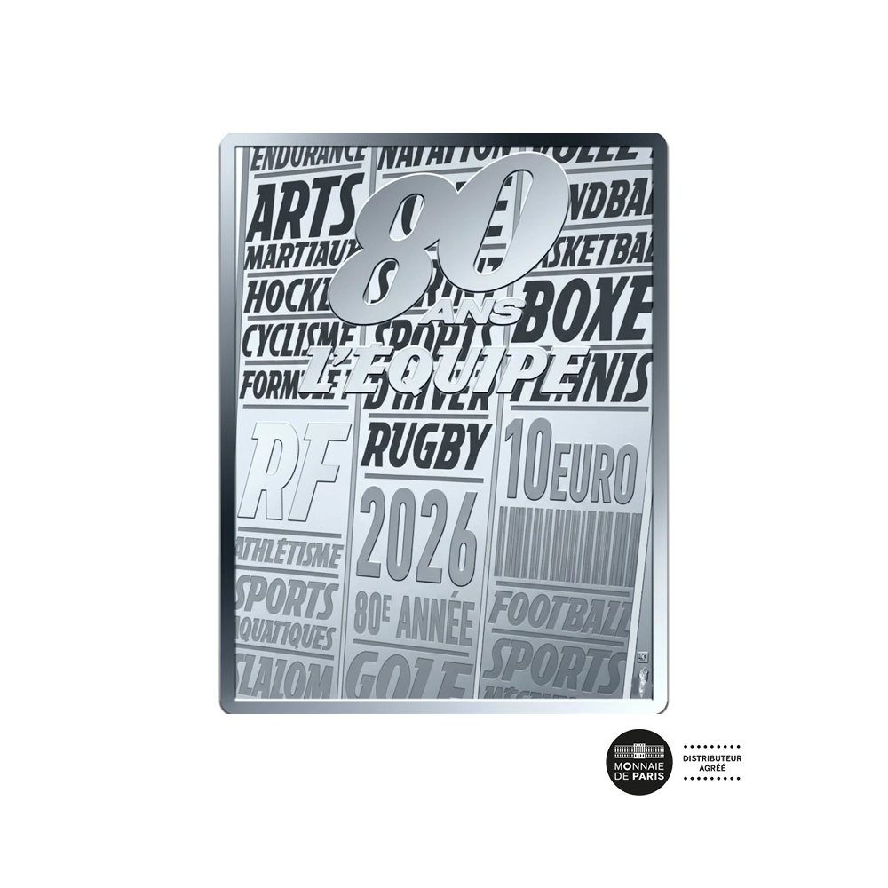 80 ans du journal de l'Equipe - Football - Monnaie de 10 Euros Argent - BE 2026