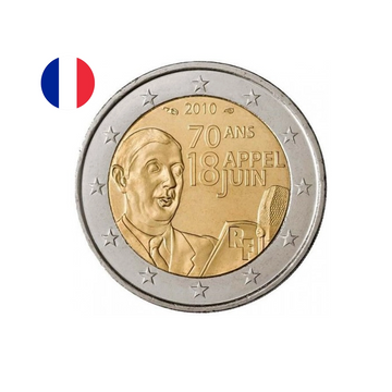 France 2010 - 2 Euro Commémorative - 70ème anniversaire de l'appel du 18 juin du Général De Gaulle