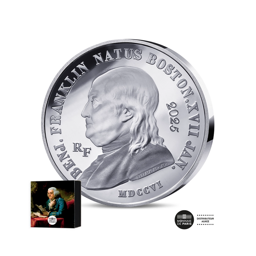 Benjamin Franklin et Génie Ailé - Monnaie de 20€ Argent 1 Oz - BE 2025