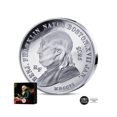 ⁣⁢Benjamin Franklin en Gevleugelde Genius - Munt van 20€ Zilver 1 Oz - Proof 2025⁤⁣