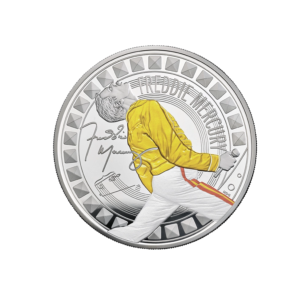 Légende de la musique - Freddy Mercury - Monnaie de 10 Pounds argent - BE Colorisée