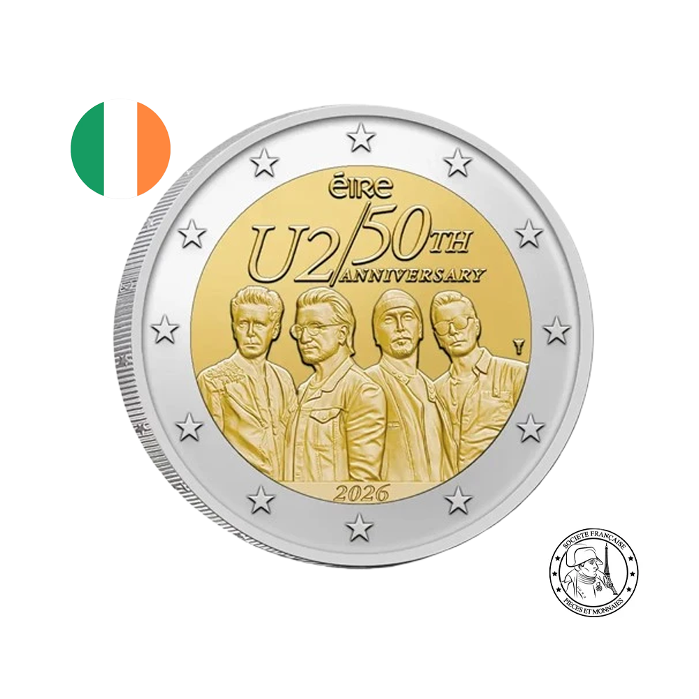Irlande 2026 - 2 Euros Commémorative - 50 ans du groupe U2 - BU