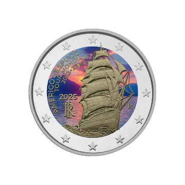 Italie 2025 - 2 Euros Commémorative - Amerigo Vespucci, Tour du Monde du Voilier - Colorisée (variantes disponibles)