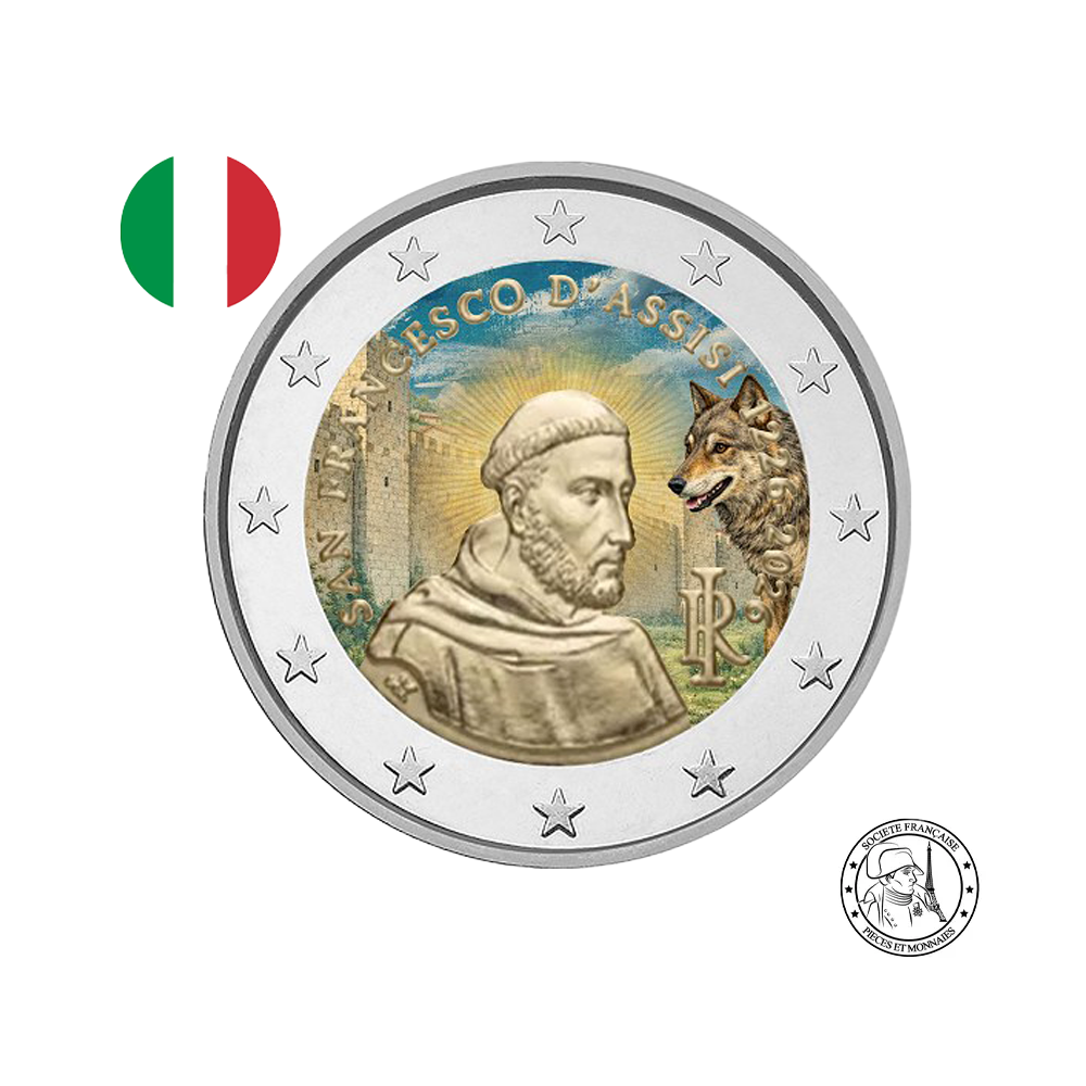 Italie 2026 - 2 Euros Commémorative - Saint François d'Assise - Colorisée (variantes disponibles)