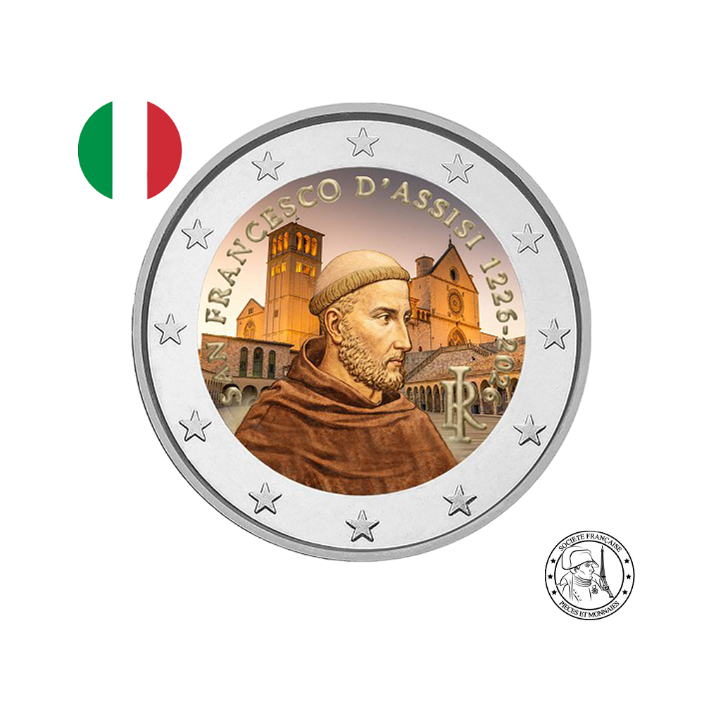 Italie 2026 - 2 Euros Commémorative - Saint François d'Assise - Colorisée (variantes disponibles)
