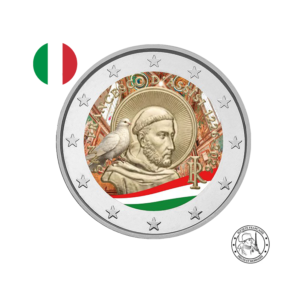 Italie 2026 - 2 Euros Commémorative - Saint François d'Assise - Colorisée (variantes disponibles)