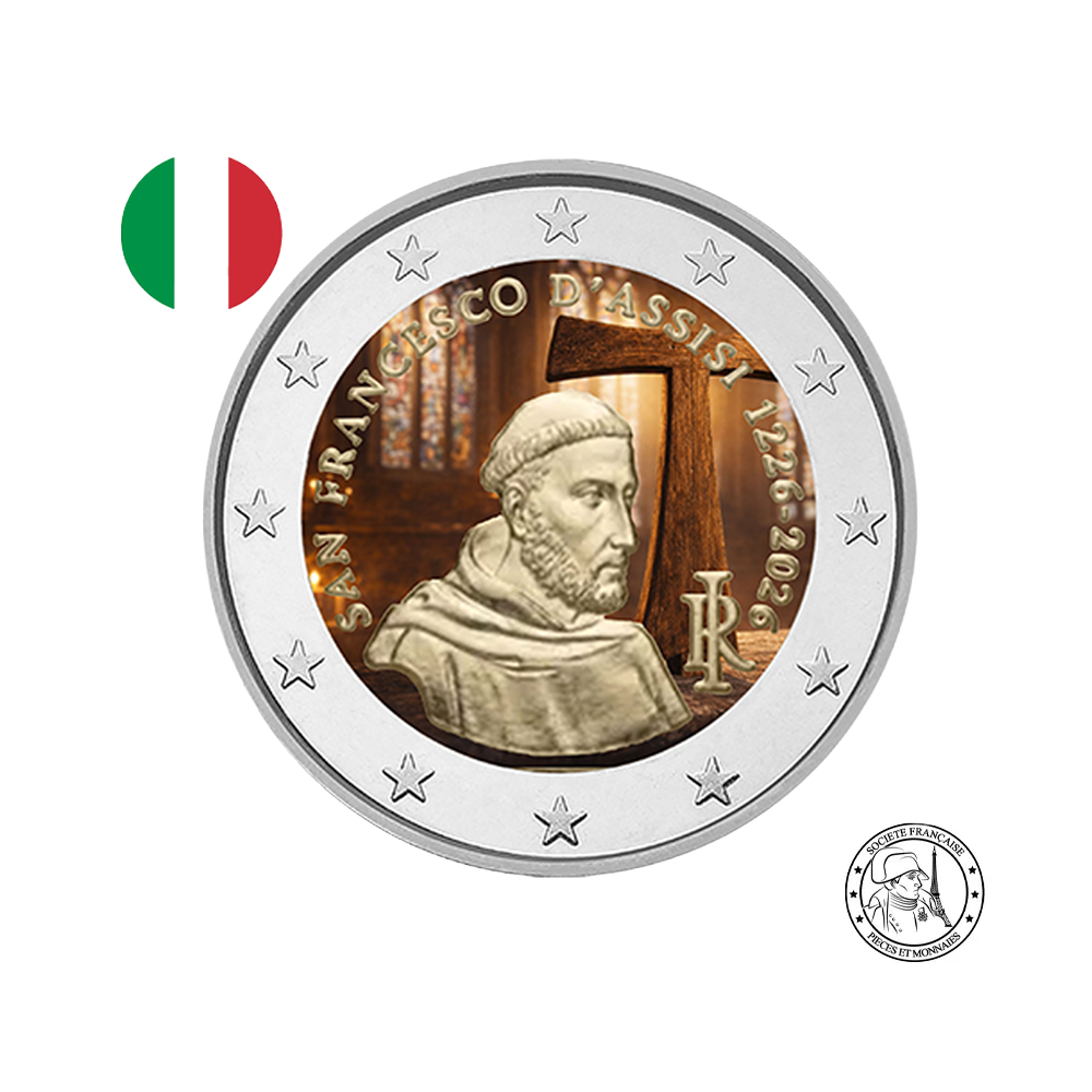 Italie 2026 - 2 Euros Commémorative - Saint François d'Assise - Colorisée (variantes disponibles)