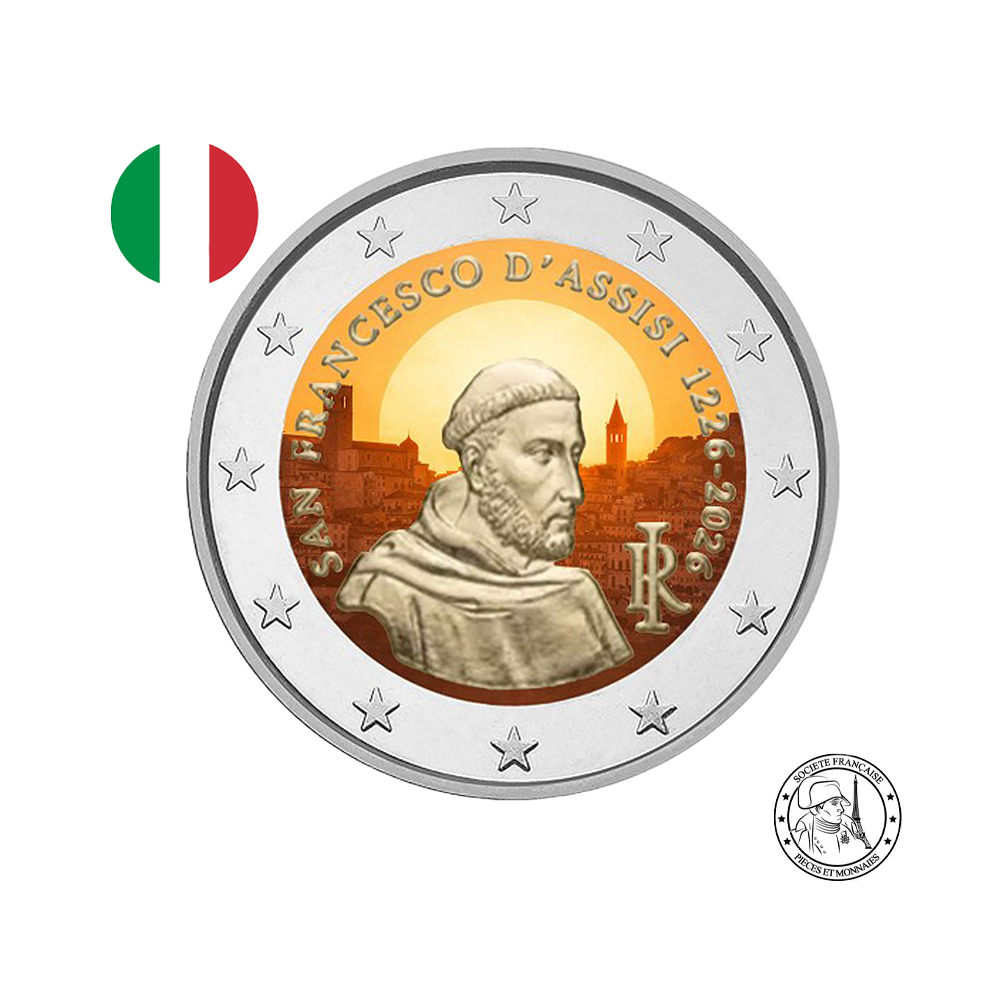 Italie 2026 - 2 Euros Commémorative - Saint François d'Assise - Colorisée (variantes disponibles)
