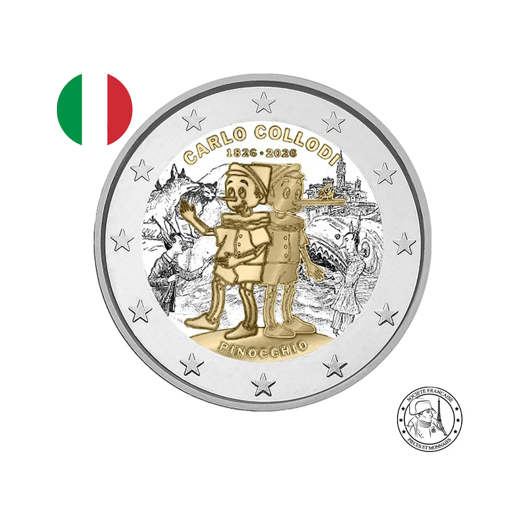 Italie 2026 - 2 Euros Commémorative - Pinocchio - Colorisée