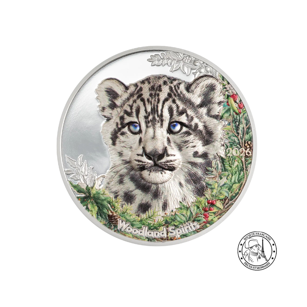 Woodland Spirit -Léopard des neiges - Monnaie de 500 Togrog Argent - BE Colorisée 2026