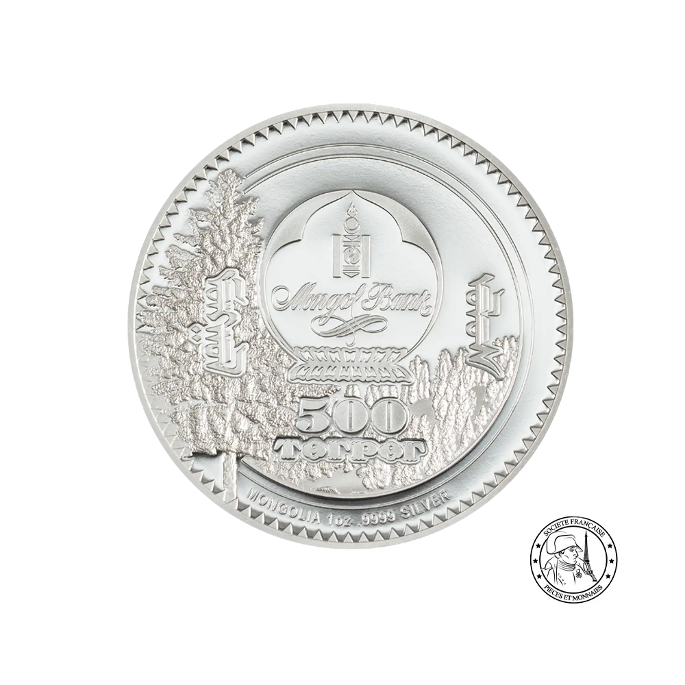 Woodland Spirit -Léopard des neiges - Monnaie de 500 Togrog Argent - BE Colorisée 2026