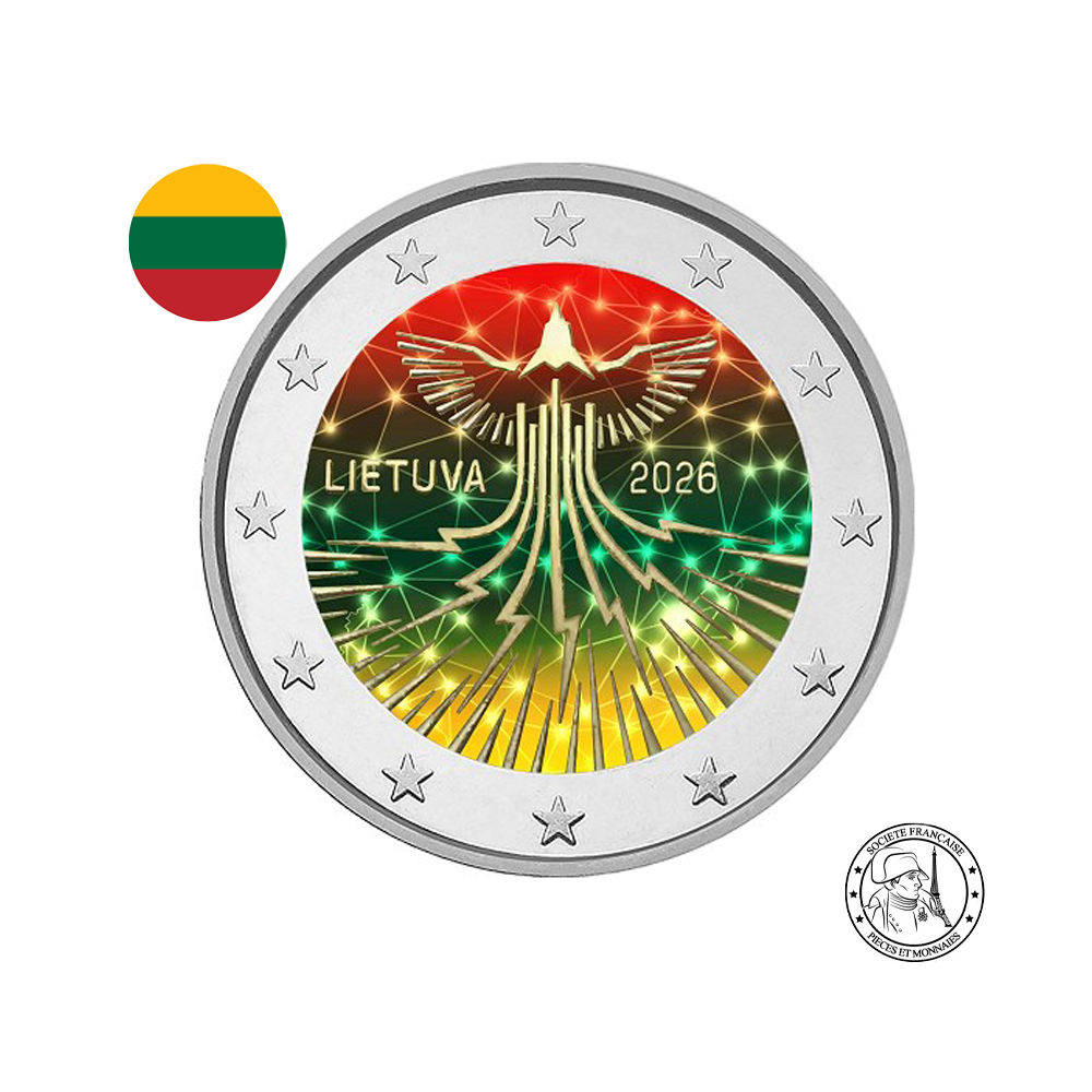 Lituanie 2026 - 2 Euros Commémorative -  Indépendance énergétique - Oiseau de la liberté - Colorisée