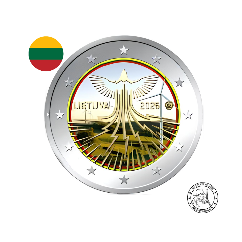 Lituanie 2026 - 2 Euros Commémorative -  Indépendance énergétique - Oiseau de la liberté - Colorisée