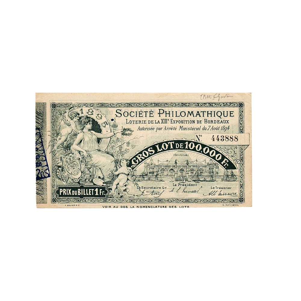 France - Billet de loterie - Exposition de Bordeaux 1895