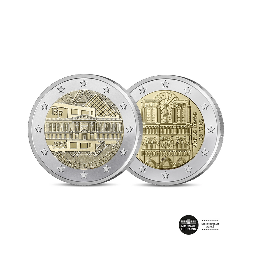 Lot des 2 Euros commémorative Française - Musée du Louvre et Notre dame de Paris -  BE