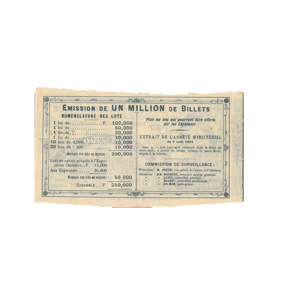 France - Billet de loterie - Exposition de Bordeaux 1895