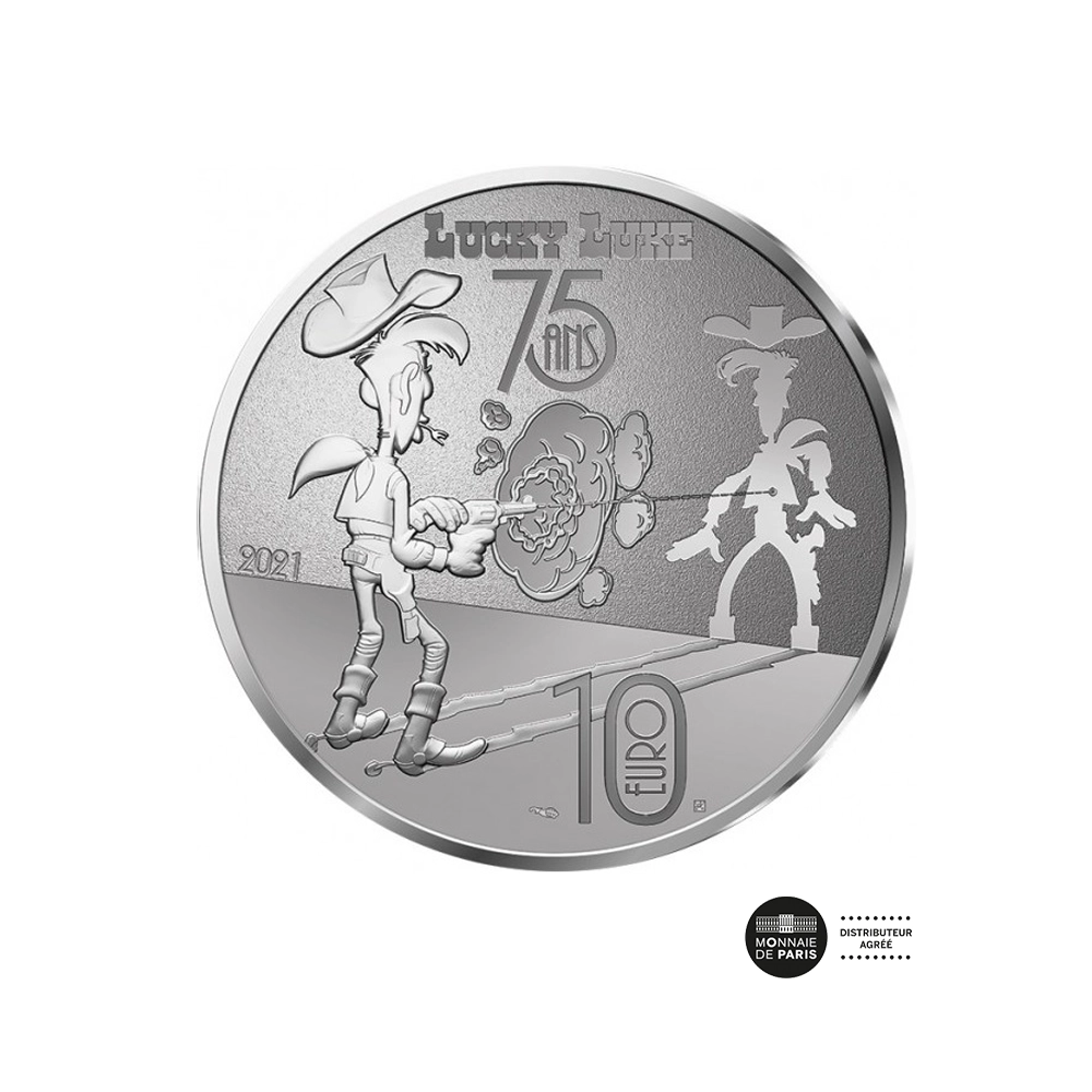 75 ans de Lucky Luke - Un Cow-Boy dans le coton - Monnaie de 10 Euros - Argent - BE 2021