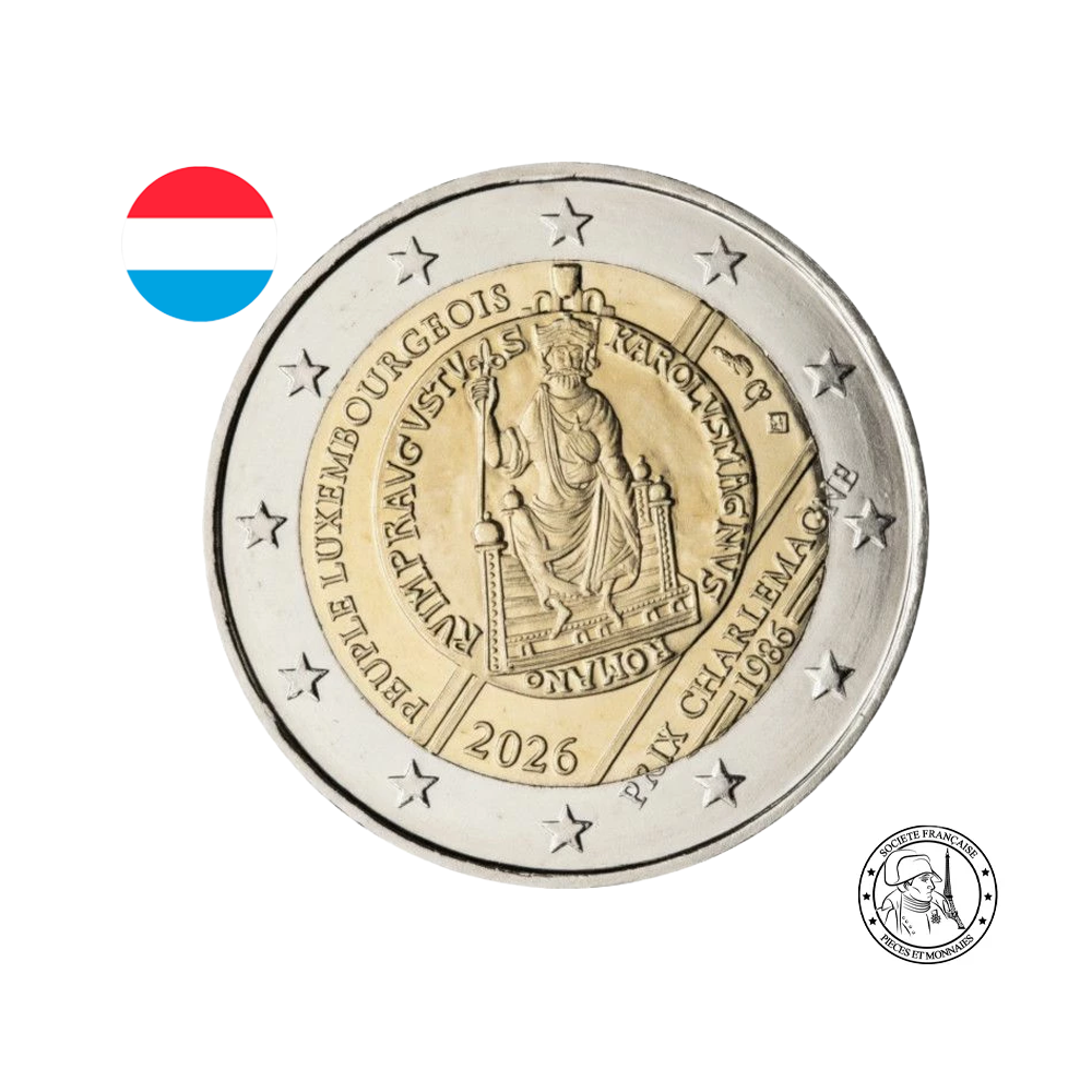 ⁣⁢Luxemburgo 2026 - 2 Euros Comemorativa - Entrega do Prémio Internacional Carlos Magno ao povo luxemburguês⁤⁣